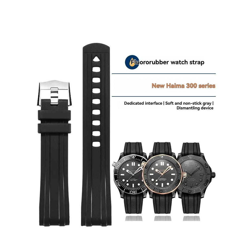 เหมาะสําหรับ Omega Seamaster Series 300m ดําน้ํา Seamaster Seamaster ใหม่ฟลูออไรด์สายนาฬิกายาง 21 มม