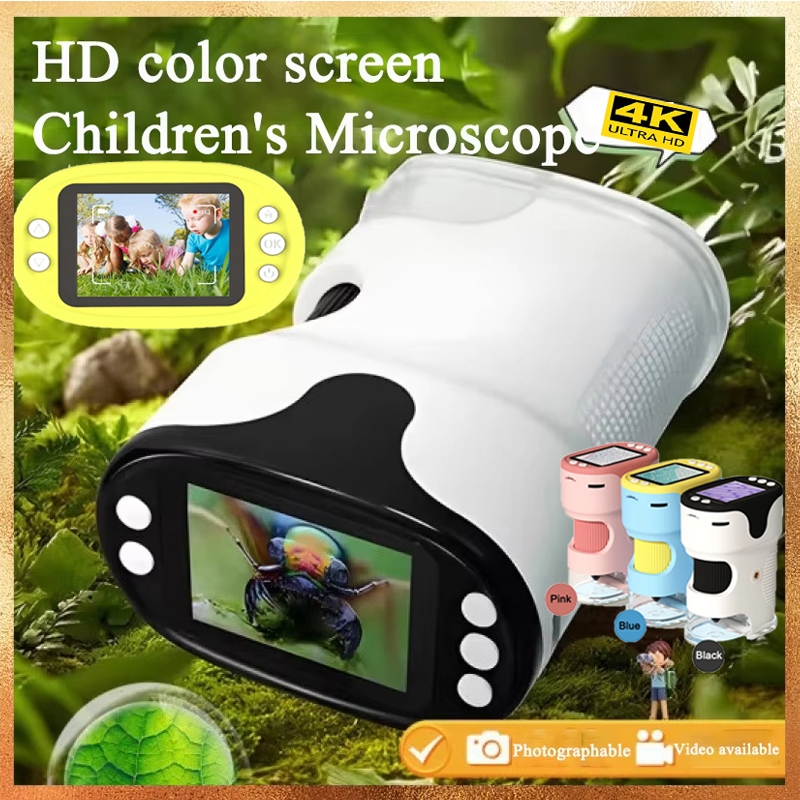 กล้องจุลทรรศน์ดิจิตอลแบบใช้มือถือสําหรับเด็ก 2 นิ้วหน้าจอ HD Videotape 200-1000X กล้องจุลทรรศน์กระเป๋าของขวัญเพื่อการศึกษาสําหรับเด็ก