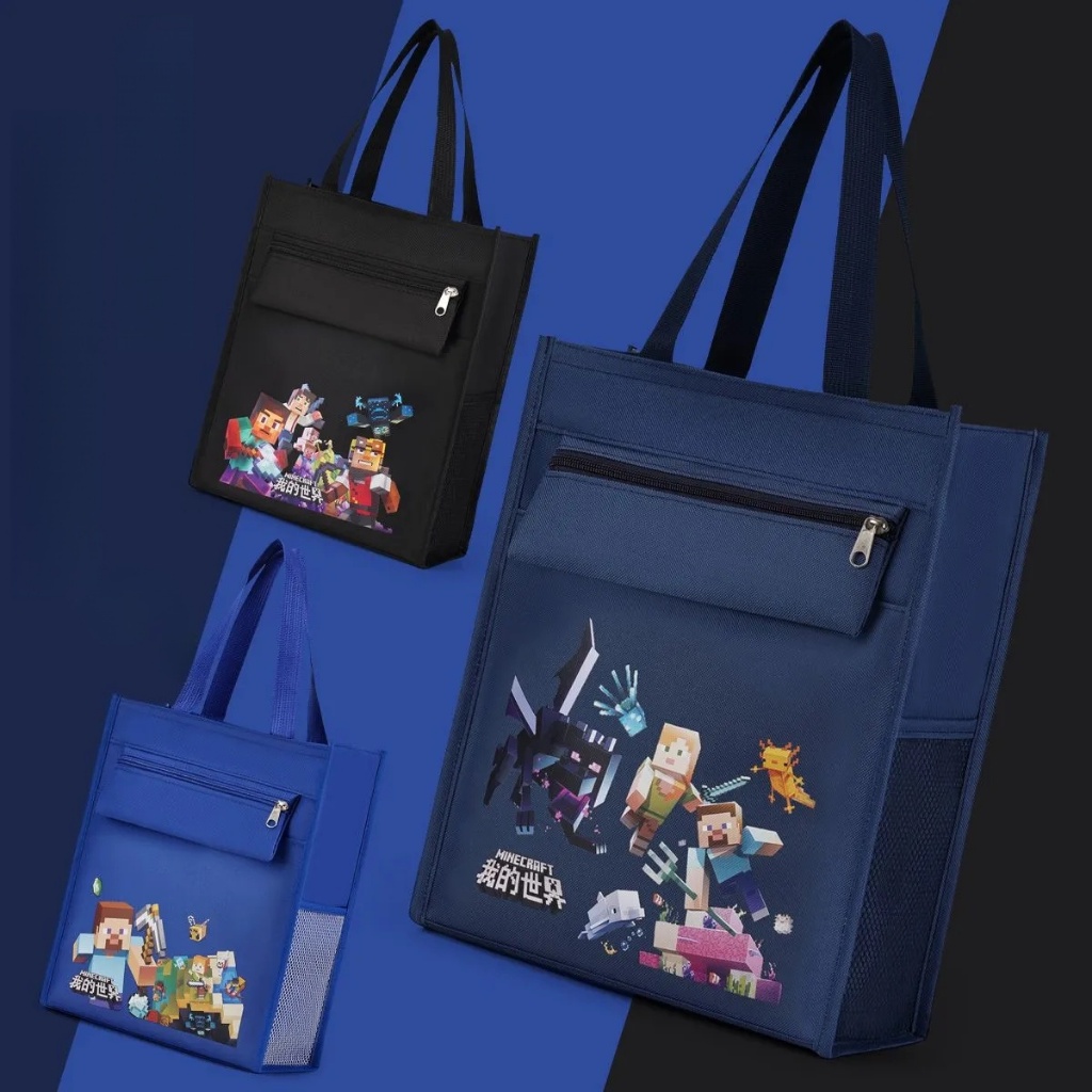 Minecraft Tote Bag 3327 ซม. กระเป๋ากวดวิชาโพลีเอสเตอร์พร้อมกระเป๋าสําหรับนักเรียนหนังสือและเครื่องเขียน