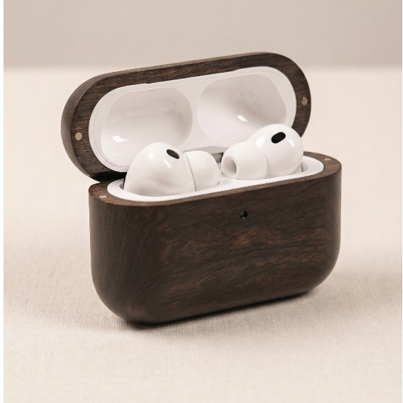 เหมาะสําหรับ AirPods Pro/Pro2/Pro3 Ebony ไม้เนื้อแข็งหูฟังป้องกันกรณีด้านบนส่วนล่างแยกกล่องของขวัญ