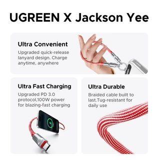 UGREEN สายชาร์จ Type C 100W [Jackson Yee แนะนำ] ยังใช้เป็นเชือกคล้องโทรศัพท์ได้ ป้องกันหาย ชาร์จเร็วสุด สายถักทำจากวัสดุคุณภาพ ทนทานมาก for iPhone 17 Xiaomi Samsung S26