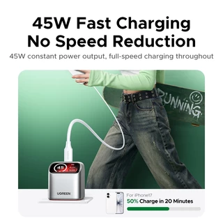 UGREEN หัวชาร์จ GaN USB-C 45W พับได้ [Jackson Yee แนะนำ] มีหน้าจอแสดงข้อมูลการชาร์จและรุ่นอุปกรณ์ ชาร์จเร็ว ดีไซน์สวยงามจับถนัดมือ สําหรับ iPhone 17 Series Samsung S26 Ultra S25 S24