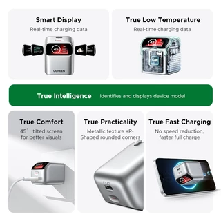 UGREEN หัวชาร์จ GaN USB-C 45W พับได้ [Jackson Yee แนะนำ] มีหน้าจอแสดงข้อมูลการชาร์จและรุ่นอุปกรณ์ ชาร์จเร็ว ดีไซน์สวยงามจับถนัดมือ สําหรับ iPhone 17 Series Samsung S26 Ultra S25 S24