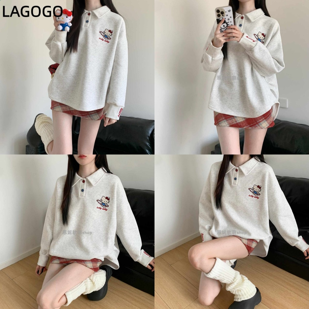 เสื้อโปโลคอกลมสำหรับผู้หญิง ดีไซน์ casual กวางแมวน่ารัก ใส่ได้ทุกโอกาส