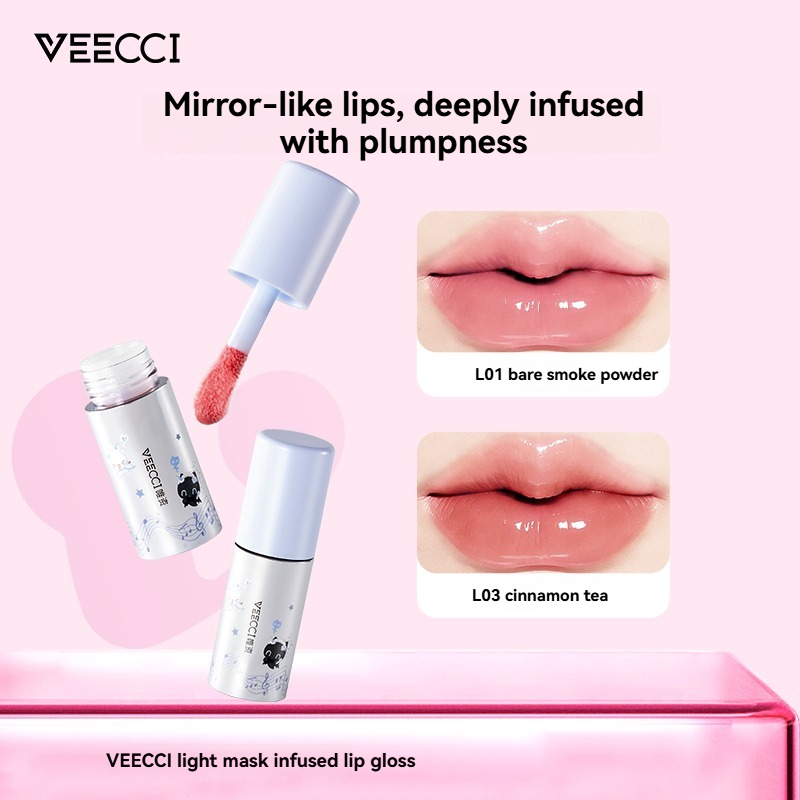 VEECCI Note Pudding Co-Branded Nude Color Water Gloss Mirror Lip Gloss ลิปสติกให้ความชุ่มชื้นลิปกลอส Dudu Glass Lip
