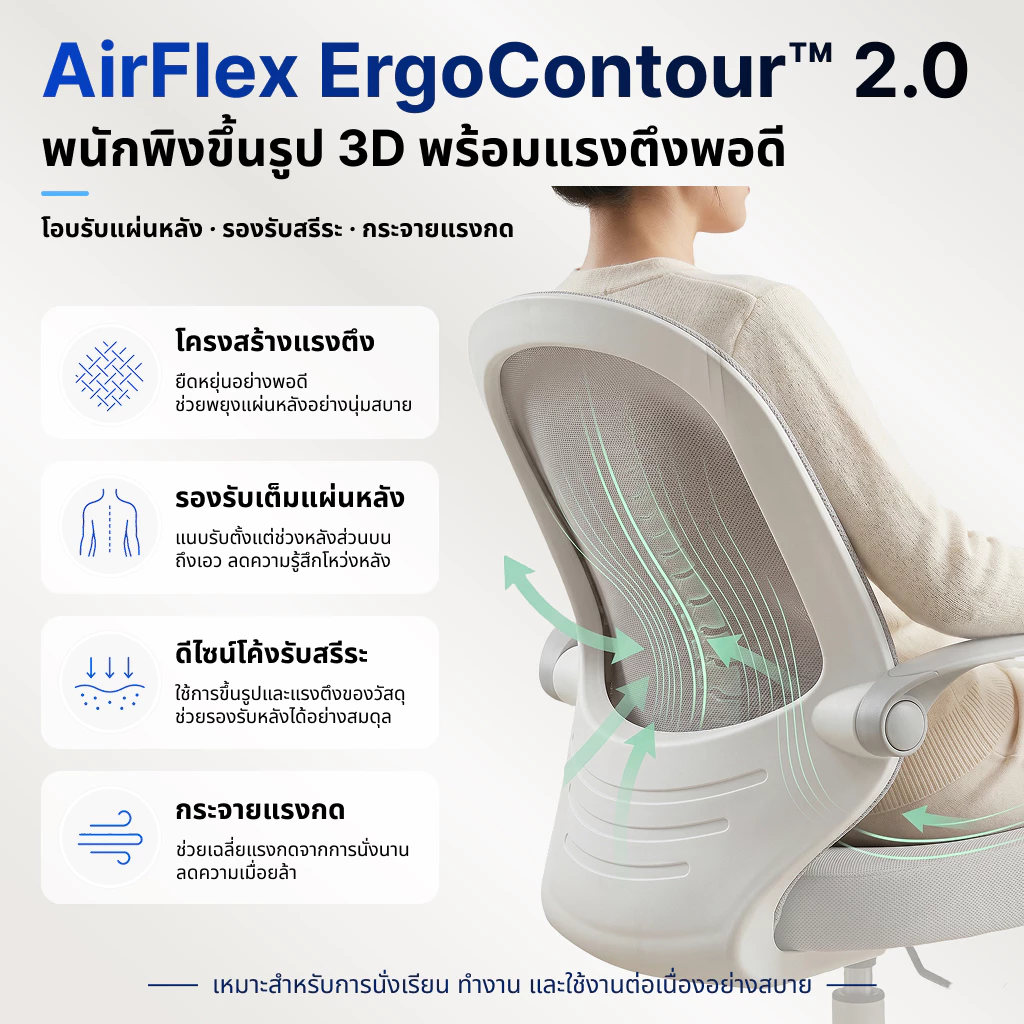 iDesk Air E800 เก้าอี้เพื่อสุขภาพ Ergonomic Chair เก้าอี้สำนักงาน พนักพิงตาข่าย ระบายอากาศ ปวดหลัง นั่งนาน สีเทา thumbnail 6