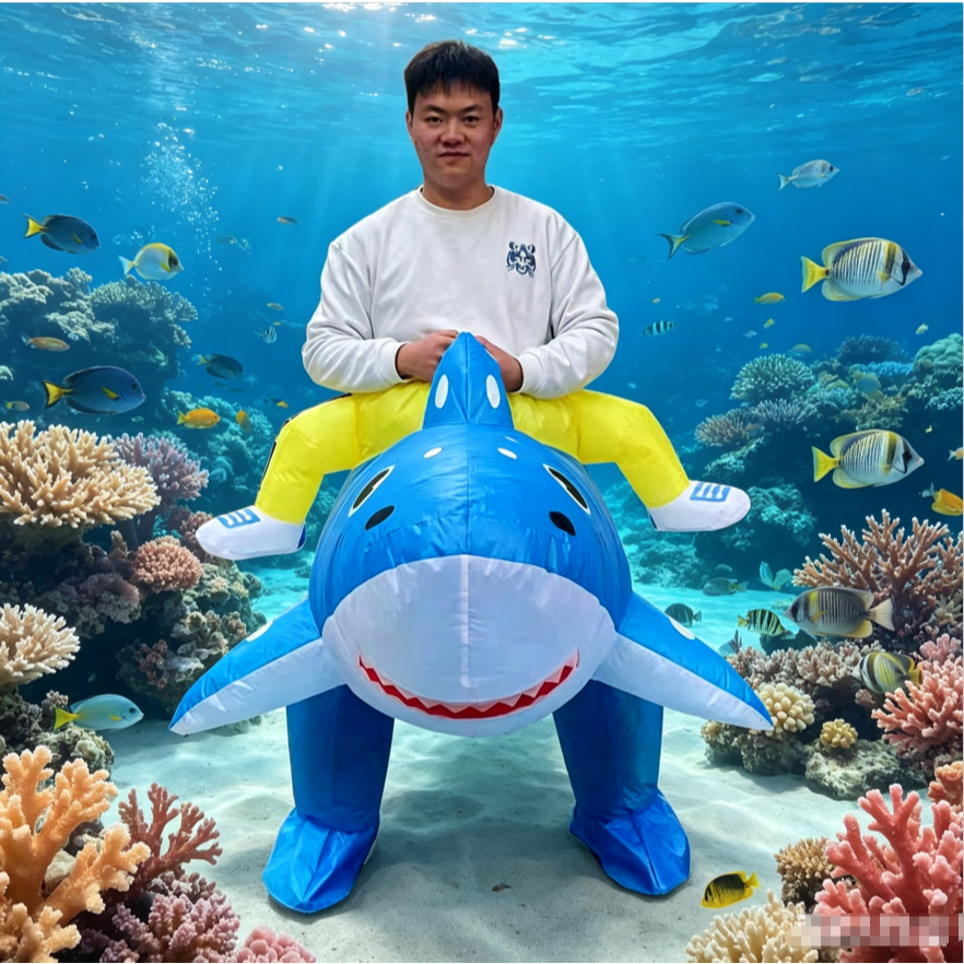 พอง ปลาฉลาม เครื่องแต่งกายผู้ใหญ่เด็กฮาโลวีนคอสเพลย์ชุดเทศกาลพรรคชุดแฟนซี