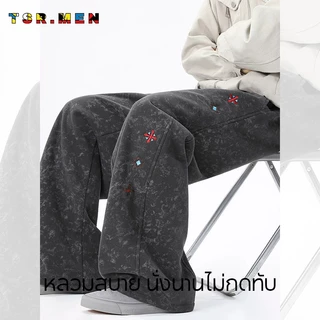 TSR.Men กางเกง วอมขายาว ผู้ชาย ขอบเอวยางยืด หลวม สบาย กางเกงขายาวทรงตรง vintage ลำลอง เข้าชุดง่าย