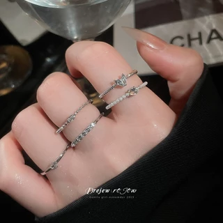 DREJEW แหวนผู้หญิง ชุด 5 ชิ้น ซูเปอร์แฟลช พลอยเทียม เปิดนิ้วชี้ สไตล์เกาหลี แฟชั่นเรียบง่าย ละเอียดอ่อน หรูไฮเอนด์ อเนกประสงค์