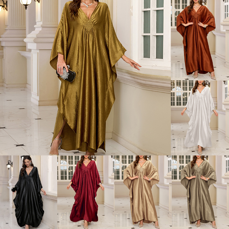 ซาตินบิกินี่ Cover Up ผู้หญิงสาน Oversize Maxi ชุดคอวีลึก Kaftan ผสมสีชุดว่ายน้ํา
