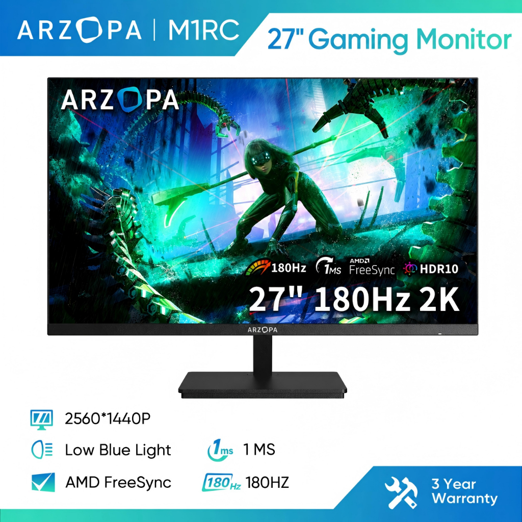[พรีออเดอร์] ARZOPA M1RC 27" จอเกมมิ่ง 2K QHD 2560x1440, 180Hz Fast IPS, 115% sRGB, 1ms, Adaptive-Sync, พอร์ต DP1.4/HDMI2.0/USB-C, จอคอมสำหรับเล่นเกม