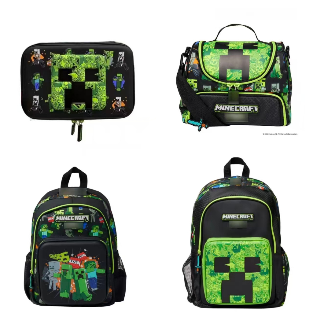 ออสเตรเลีย Minecraft กระเป๋านักเรียนนักเรียนชั้นประถมศึกษากระเป๋าเป้สะพายหลังกันน้ําเด็ก Double-Layer Meal Bag Set Series