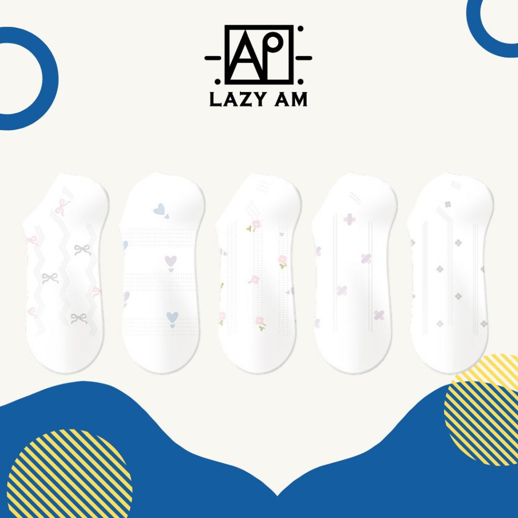 LAZYAM ถุงเท้าตาข่ายบางพิเศษ ลายหัวใจดอกไม้ ถุงเท้าซ่อนข้อ ระบายอากาศ ใส่สบายหน้าร้อน