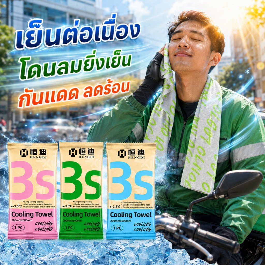 HengDi ทิชชู่เปียกเย็นสบาย ผ้าเย็น เย็นยาว2ชั่วโมง เย็นเพิ่มขึ้นเมื่อมีลม กันแดดลดร้อน ส่งอาหาร ขี่มอเตอร์ไซค์ Haku