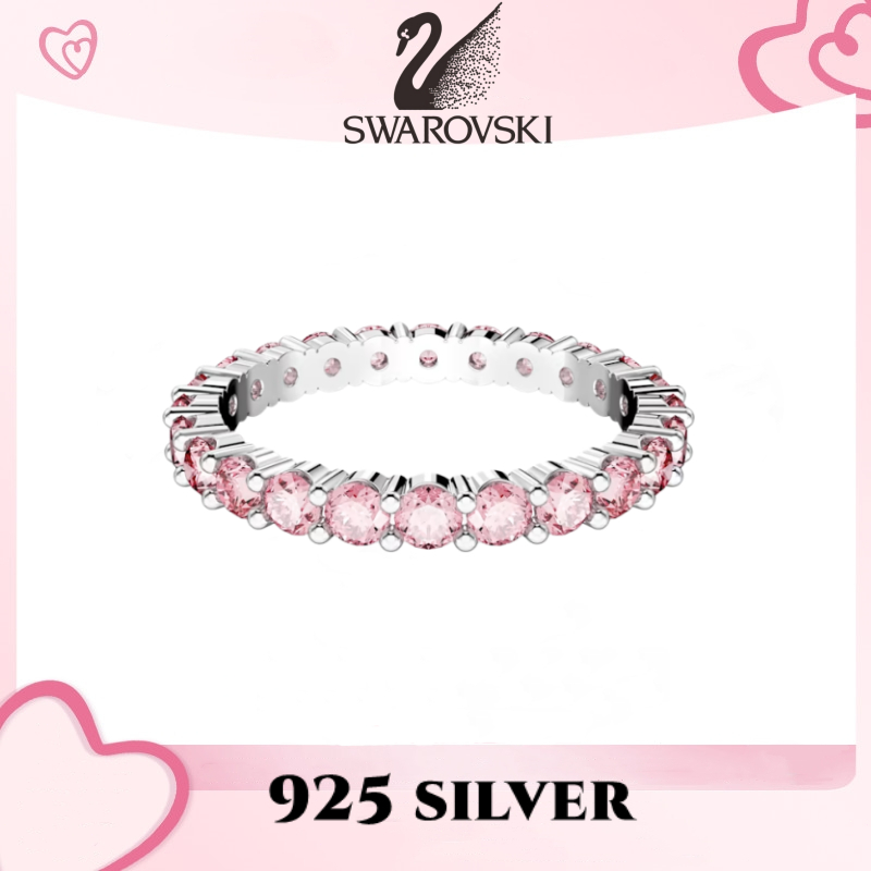 SWAROVSKI แหวนสวารอฟสกี้ชุดคริสตัลผู้หญิงพรีเมี่ยมประณีตสําหรับสวมใส่ทุกวันเมทริกซ์โรเดียมชุบสีชมพูฝังแหวน