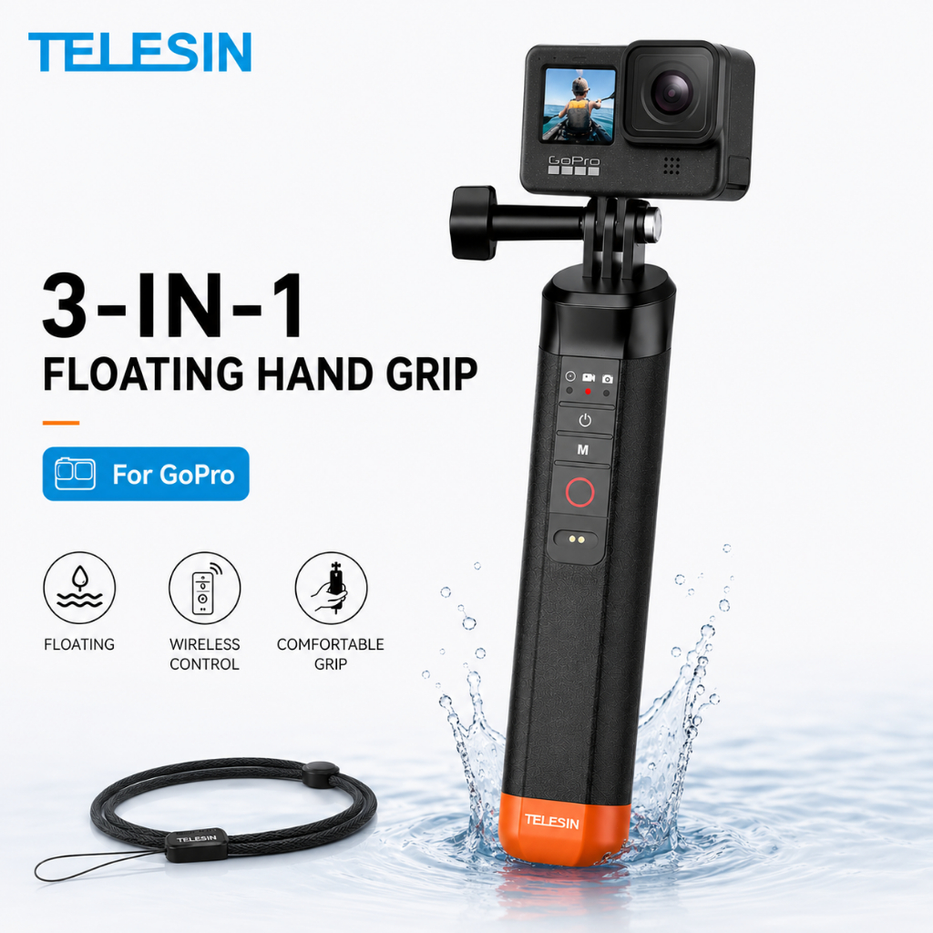 Telesin Bluetooth Buoyancy Bar selfie Stick GoPro HERO 9/10/11/12 ไม้เซลฟี่กันน้ำพร้อมสายคล้องมือรีโมทคอนโทรลไร้สายสำหรับ
