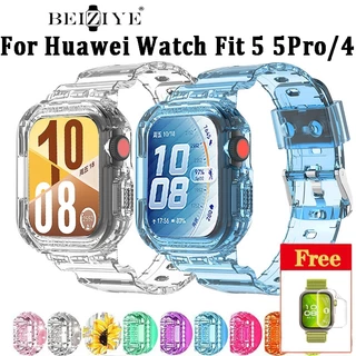 สายซิลิโคนโปร่งใส + สําหรับ Huawei นาฬิกา Fit 5 Band สร้อยข้อมือซิลิโคนสําหรับ Huawei นาฬิกา Fit 4/3 Clear กีฬา Watchband อุปกรณ์เสริม
