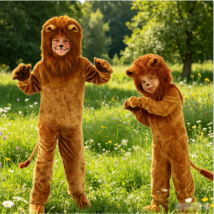 Lolanta 4 ชิ้น Lion เครื่องแต่งกายผู้ใหญ่เด็กสัตว์คอสเพลย์ Jumpsuit พร้อมถุงมือมีฮู้ดรองเท้า