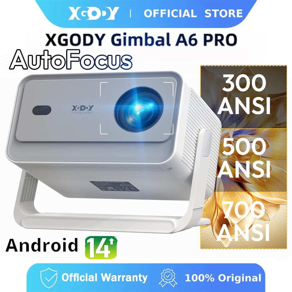XGODY โปรเจคเตอร์มินิ A6 PRO 1080P HD โปรเจคเตอร์พกพาสำหรับใช้ในบ้าน พร้อม YouTube ในตัว, โปรเจคเตอร์ 4K จำเป็นสำหรับคาราโอเกะ ระบบ Android 14.0