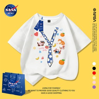 【ส่งจากกรุงเทพ】NASA เสื้อยืดเด็กแขนสั้น ผ้าฝ้าย ลายการ์ตูนเนกไท นุ่มสบาย เหมาะสำหรับเด็กอายุ 1-13 ปี