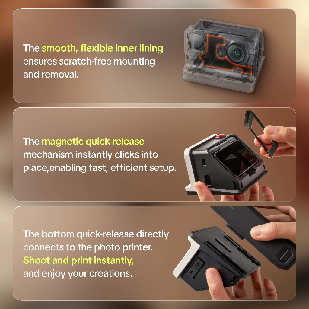 PGYTECH GO Ultra FunCam Case Kit For Insta360 GO Ultra -- Retro instant camera shell Magnetic snap on Convex selfie mirror Waist level view Printer module thumbnail 6