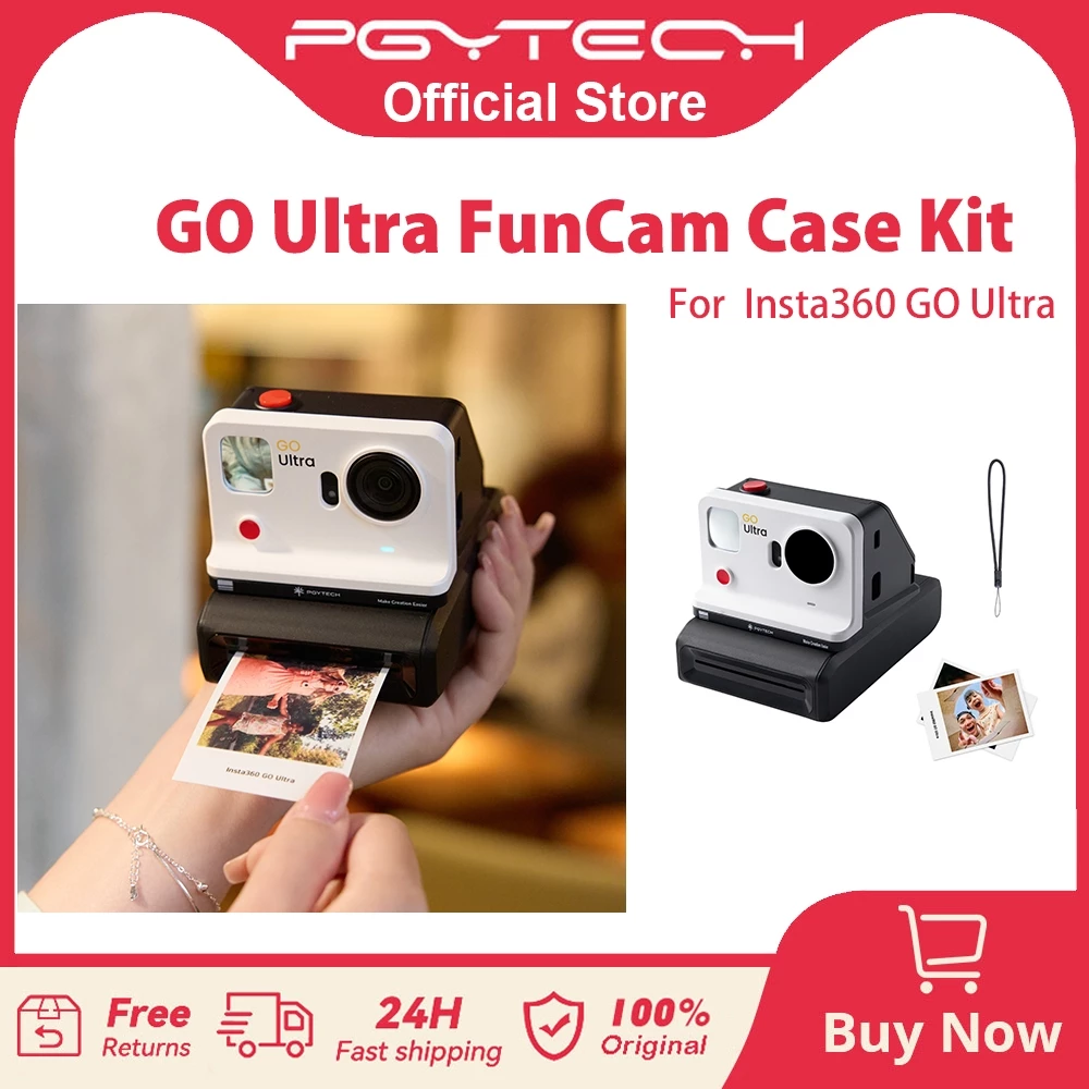 PGYTECH GO Ultra FunCam Case Kit For Insta360 GO Ultra -- Retro instant camera shell Magnetic snap on Convex selfie mirror Waist level view Printer module