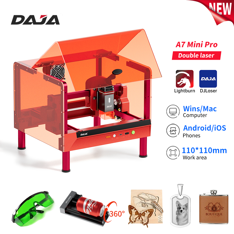 DAJA A7 Mini Pro Laser Engraving Machine Acrylic Printer Small Automatic Wood Carving Metal Bamboo P