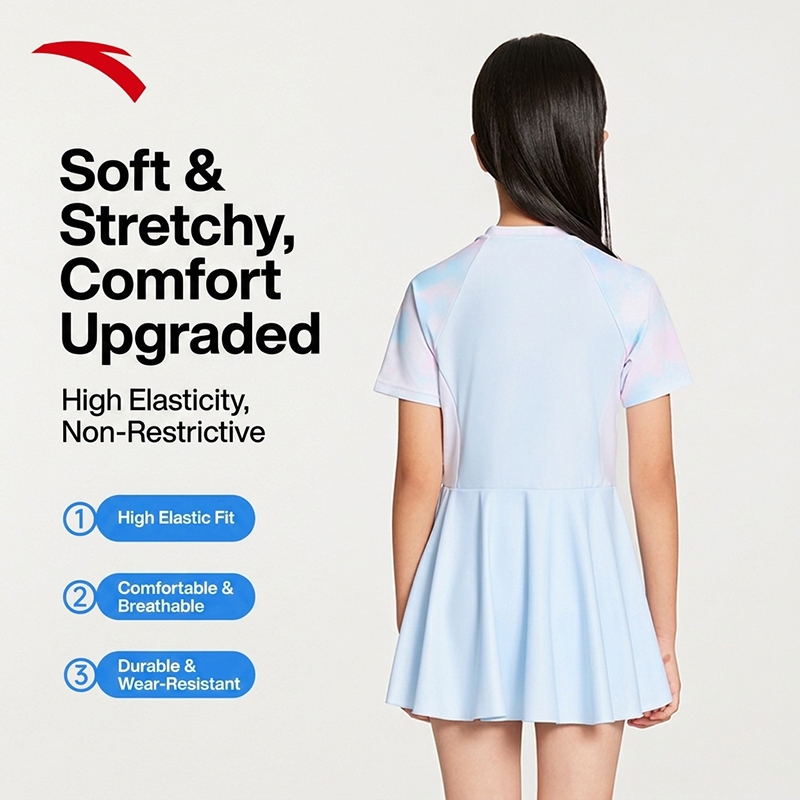 ANTA Girls Maritime One Piece ชุดว่ายน้ํา UPF50+ Big Kids 7-14 ปีเด็กชุดว่ายน้ํา A825332461