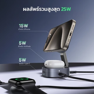 Ugreen 2-in-1 25W Magnetic Wireless Charger Qi2 MPP Certified รองรับการชาร์จไร้สายที่รวดเร็ว 15W สําหรับ iPhone 17 Pro Max 16 Pro Max 15 Pro Max ชาร์จสําหรับ iPhone และ Airpod ของคุณ