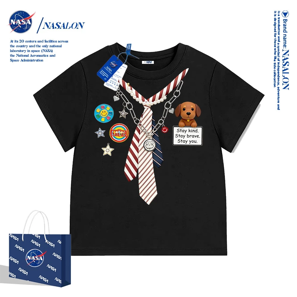 NASA เสื้อยืดแขนสั้นเด็ก ผ้าฝ้าย 100% พิมพ์ลายการ์ตูน ระบายอากาศดี เหมาะสำหรับเด็กอายุ 1-12 ปี ใส่ได้ทุกสไตล์