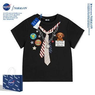 NASA เสื้อยืดแขนสั้นเด็ก ผ้าฝ้าย 100% พิมพ์ลายการ์ตูน ระบายอากาศดี เหมาะสำหรับเด็กอายุ 1-12 ปี ใส่ได้ทุกสไตล์