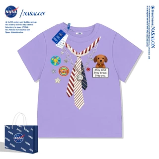 NASA เสื้อยืดแขนสั้นเด็ก ผ้าฝ้าย 100% พิมพ์ลายการ์ตูน ระบายอากาศดี เหมาะสำหรับเด็กอายุ 1-12 ปี ใส่ได้ทุกสไตล์