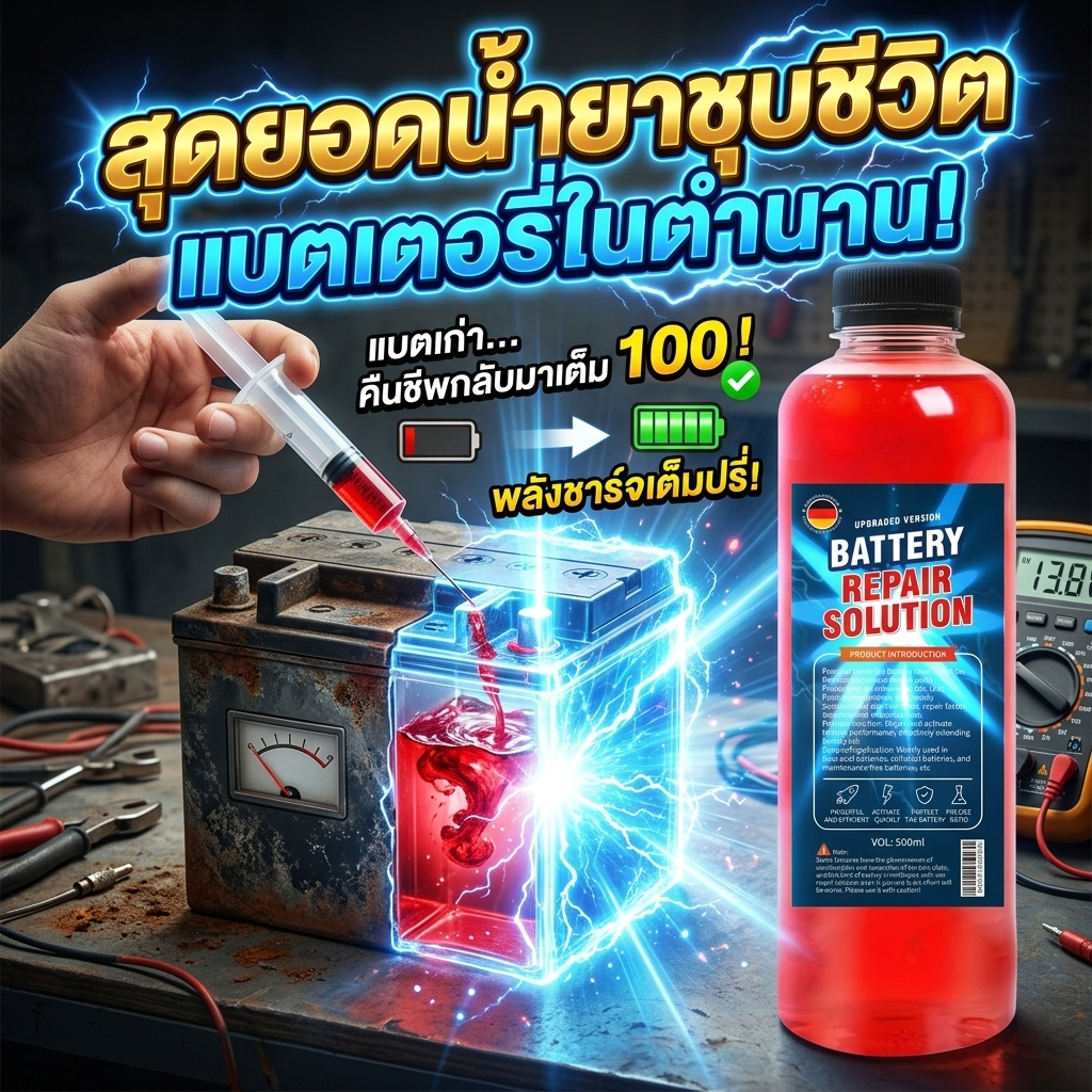 🔋 แบตเตอรี่ฟื้นคืนพลังเต็มร้อย 🔋  น้ำยาซ่อมแบตเตอรี่ ฟื้นฟูแบตเตอรี น้ำยาฟื้นฟูแบตเตอรี่รถยนต์ ฟื้นฟูความจุ ยืดอายุการใช้งาน น้ำยาฟื้นฟูแบต น้ำยาฟื้นฟูแบตเตอรี่ สารฟื้นฟูแบตเตอรี่