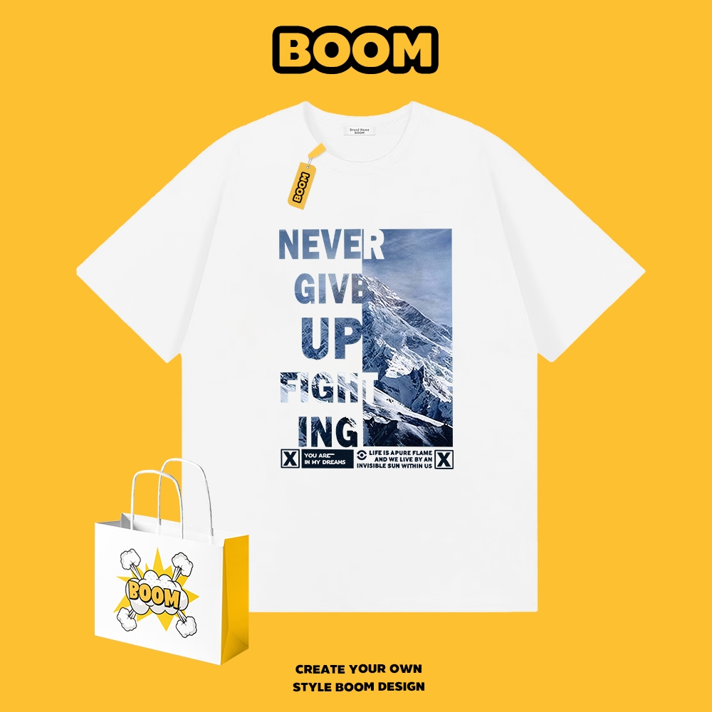 BOOM เสื้อยืดชายหญิงแขนสั้น ผ้าฝ้าย 100% เสื้อยืดคอกลมสีพื้น ระบายอากาศดี เหมาะสำหรับเยาวชน ไม่ย้วย ไม่หด ไม่ต้องรีด