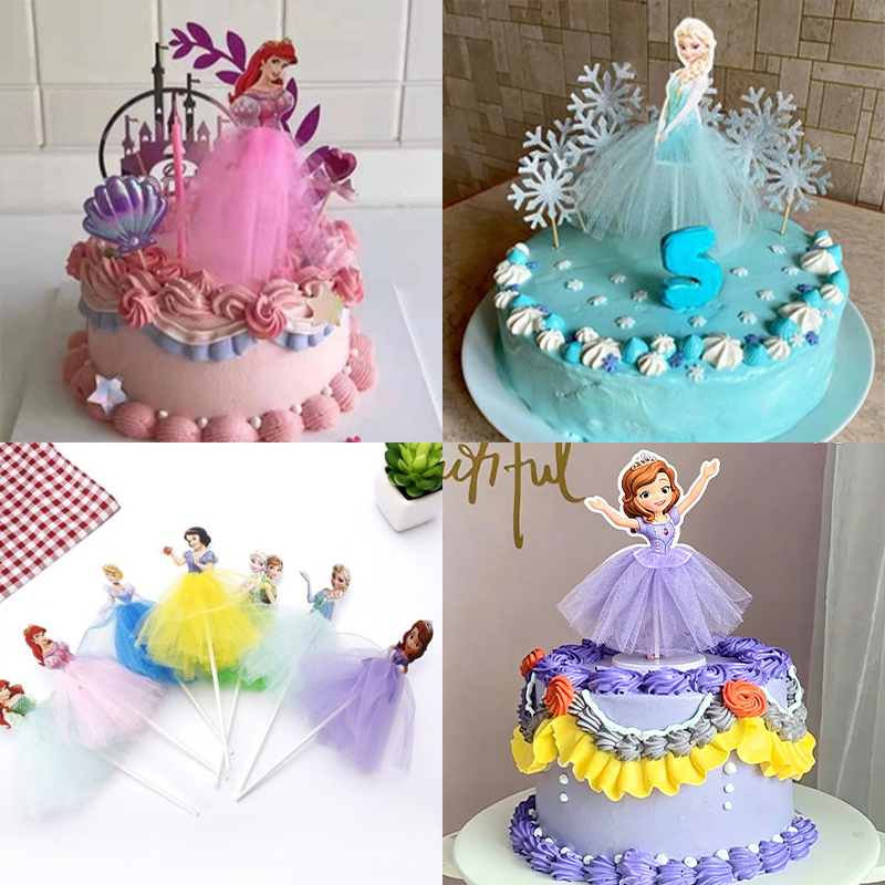 ป้ายธง Frozen Elsa Anna Sophia Belle สําหรับตกแต่งเค้กวันเกิด