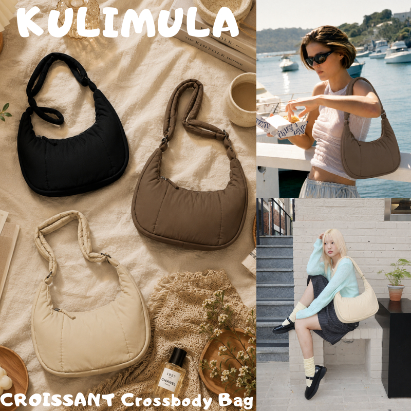 KULIMULA CROISSANT กระเป๋าสะพายข้างไนลอน บุนุ่ม กระเป๋า Crossbody สายปรับได้ กันน้ำ ใช้งานได้ทุกวัน