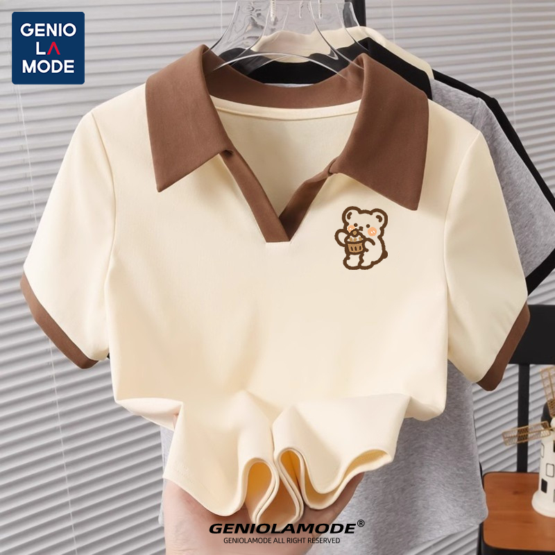 GENIO LAMODE เสื้อโปโลผู้หญิง สไตล์เกาหลี ผ้าคอตตอนหนานุ่มไม่บาง ทรงสวยพรางหุ่นใส่สบาย