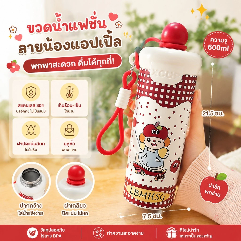 [เก็บความร้อน]ถ้วยน้ำฉนวน ถ้วยน้ำเย็น 316สแตนเลส รูปแบบการ์ตูนน่ารัก การเก็บรักษาความร้อนเป็นเวลานาน