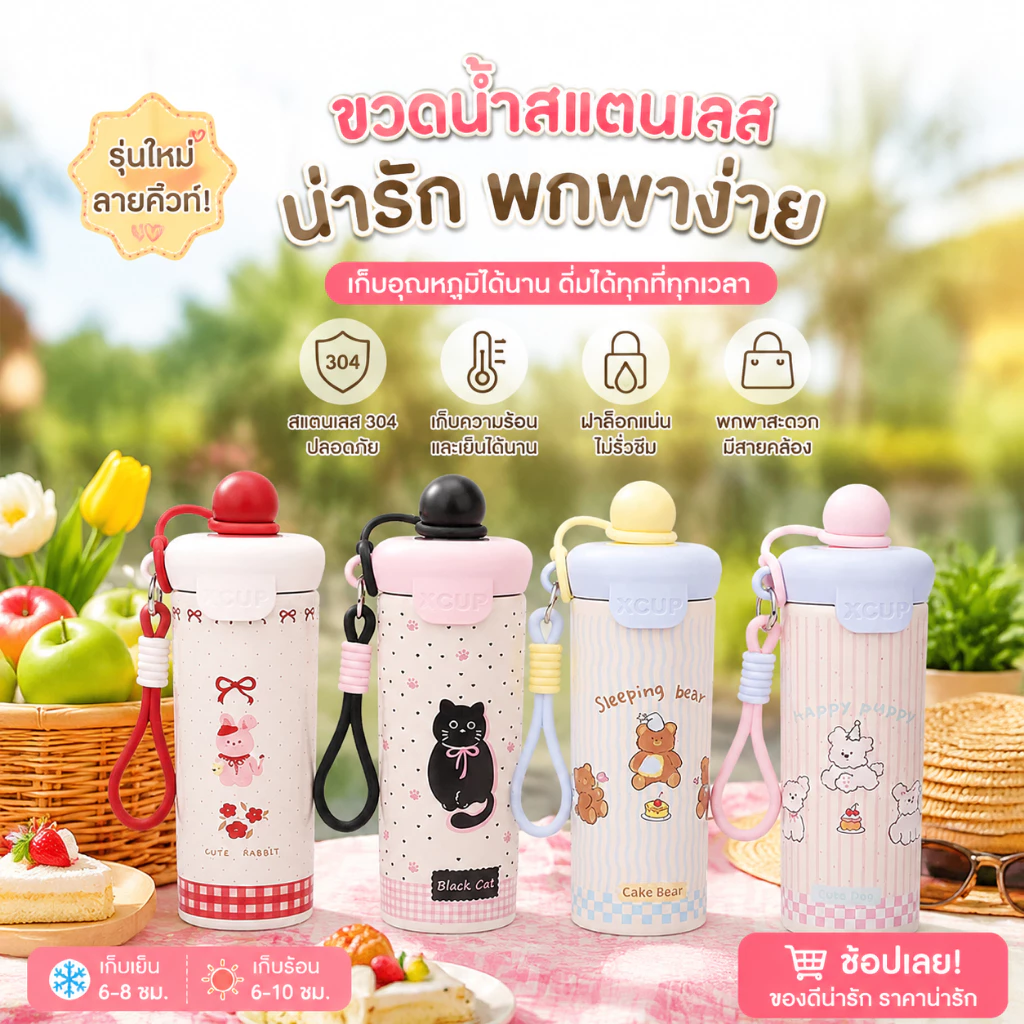 [เก็บความร้อน]ถ้วยน้ำฉนวน ถ้วยน้ำเย็น 316สแตนเลส รูปแบบการ์ตูนน่ารัก การเก็บรักษาความร้อนเป็นเวลานาน thumbnail 3