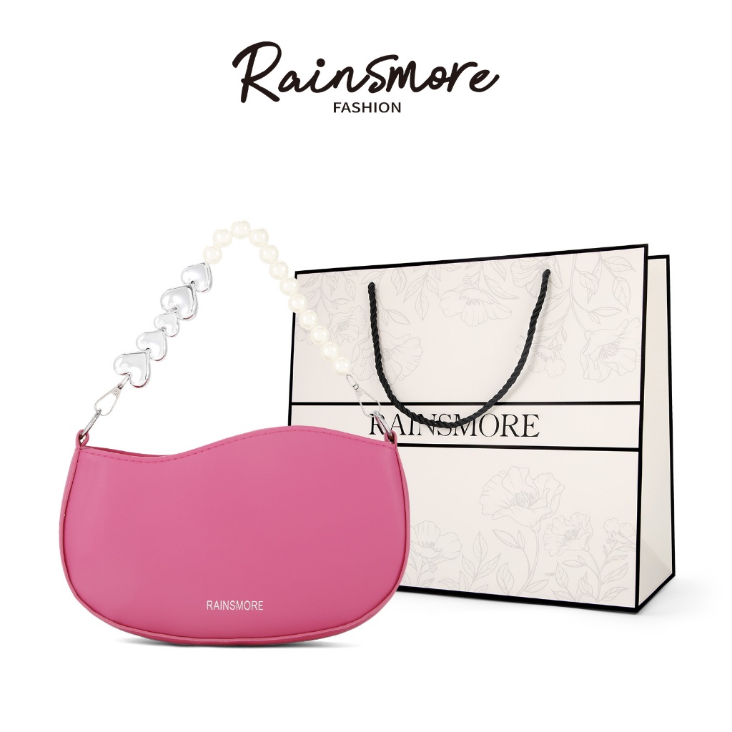 RAINSMORE กระเป๋าสะพายไหล่ พร้อมโซ่ไข่มุกหัวใจ สไตล์หวานน่ารัก สะพายได้2แบบริเวณ ใช้ได้ทุกโอกาส สำหรับสตรี รุ่นประจำวันใช้ได้ทุกชุด