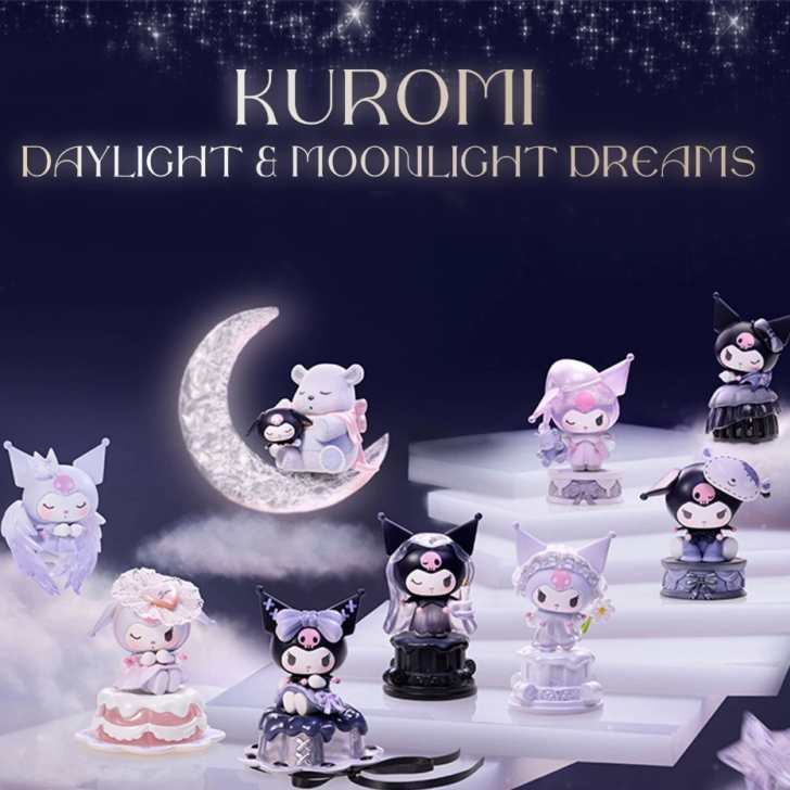 [ของแท้] Sanrio Kuromi Day Moon Series Blind Box Collection ตุ๊กตาตกแต่งตุ๊กตาอินเทรนด์ของเล่นของขวัญ