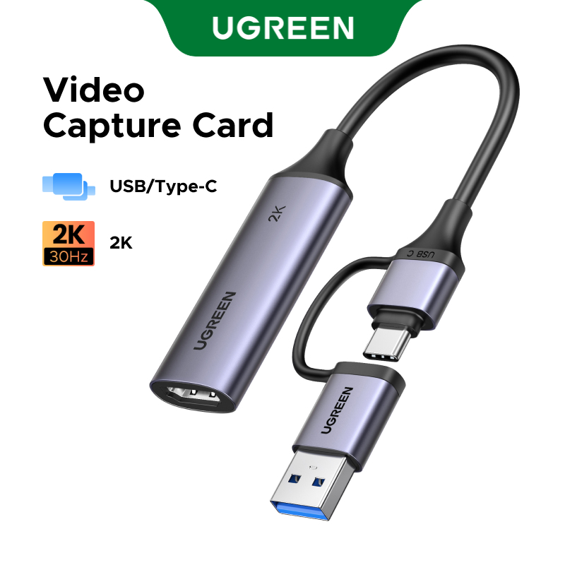 UGREEN 2-in-1 4K@30Hz HDMI to USB C USB A Dual Ports Capture Card สําหรับ OBS Studio XSplit Potplayer Windows Android
