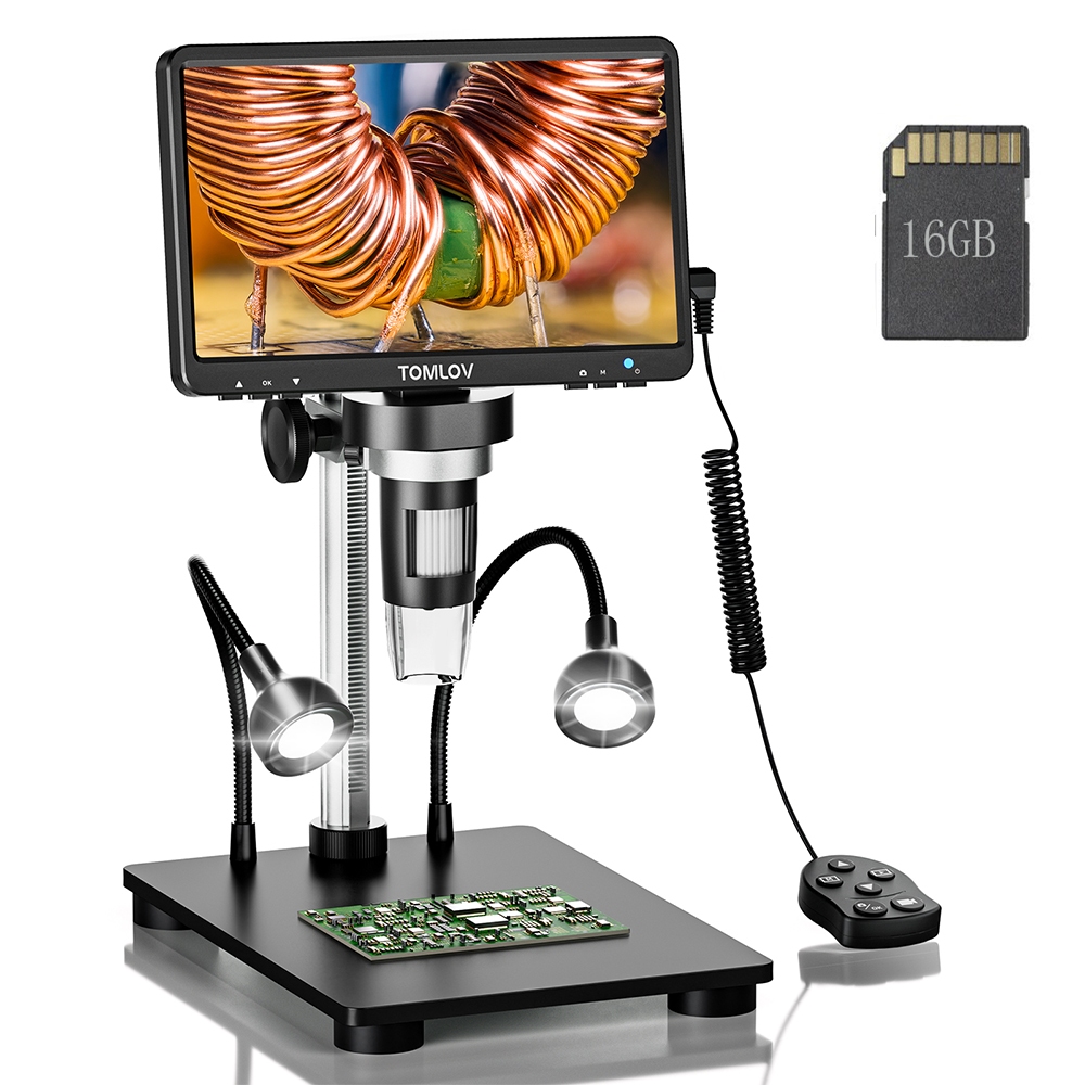 [Local stock] DM9 TOMLOV กล้องจุลทรรศน์ดิจิตอล LCD ขนาด 7 นิ้ว 1080p พร้อมรีโมท,การขยาย 1200 เท่าด้วยเครื่องบันทึกวิดีโอ