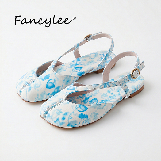FANCYLEE ดอกไม้พิมพ์ หนังสติ๊ก รองเท้าแบนสไตล์สดแฟชั่นรองเท้าผู้หญิงสบายไม่บดฟุตทุกการแข่งขันสไตล์ทุกวัน