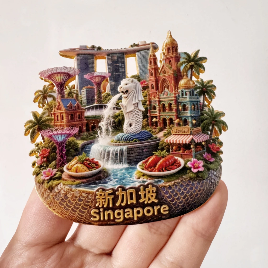 สิงคโปร์เดินทางของที่ระลึกสติกเกอร์ตู้เย็นของที่ระลึกการเดินทางสติกเกอร์แม่เหล็ก