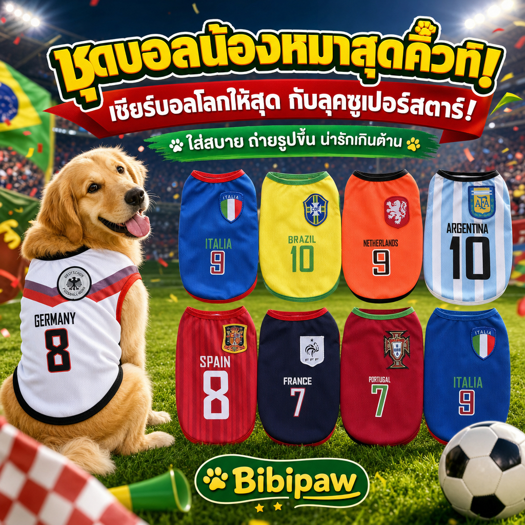 เสื้อกล้ามสัตว์เลี้ยงฟุตบอลโลก รุ่นอาร์เจนติน่า/บราซิล/เยอรมัน ตาข่ายระบายอากาศ ใช้ได้ทั้งแมวและสุนัข