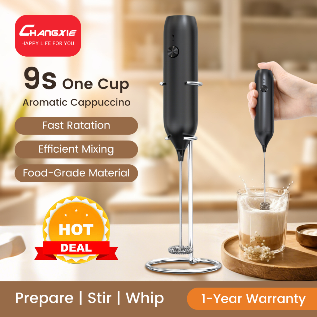 CHANGXIE เครื่องตีฟองนมไฟฟ้า 10,000+ RPM Electric Milk Frother เครื่องตีฟองนมไร้สาย ที่ตีฟองนม เครื่องทำฟองนม ตีฟองนม เครื่องปั่นฟองนม เครื่องตีไข่+ฟองนม ฟองนมกาแฟ