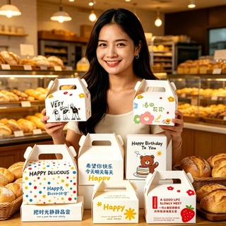 50pc ตัวกล่องขนมหวานใช้ครั้งเดียวหนาแน่น、กล่องขนมฝรั่งพกพา、กล่องบรรจุเค้กชิ้นเล็กสามเหลี่ยม/ เค้กมีหูหิ้ว ลายน่ารักหลายแบบ ขนมอเนกประสงค์ ใช้ได้ทุกร้านค้า - เบเกอรี่ กาแฟ ผลไม้ เครื่องเขียน คอสเมติก สะดวกซื้อ ร้านขายเสื้อผ้า ทนทานใช้งานได้ยาวนาน