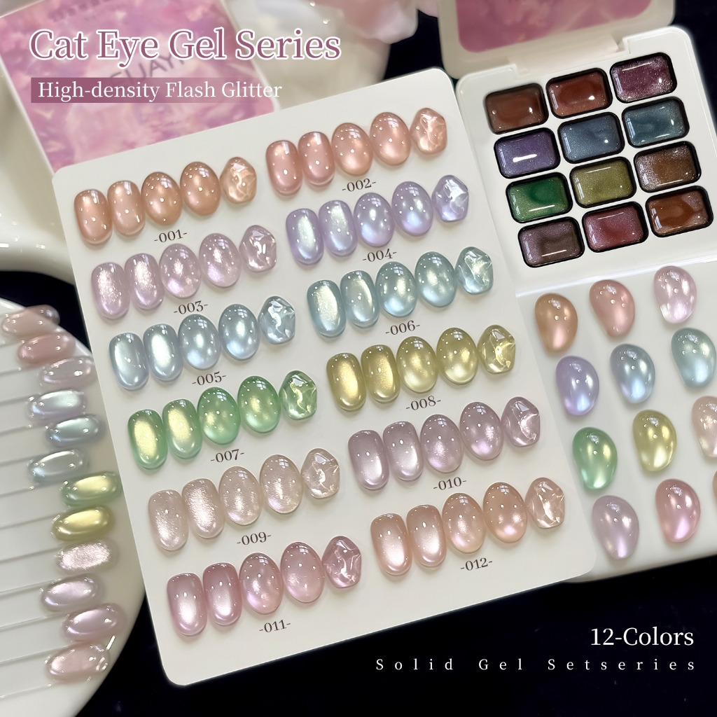 XEIJAYI-Premium Light Purple Cat Eye Gel Nail Polish Set, 12 สี, เหมาะสําหรับร้านทําเล็บและบ้าน DIY
