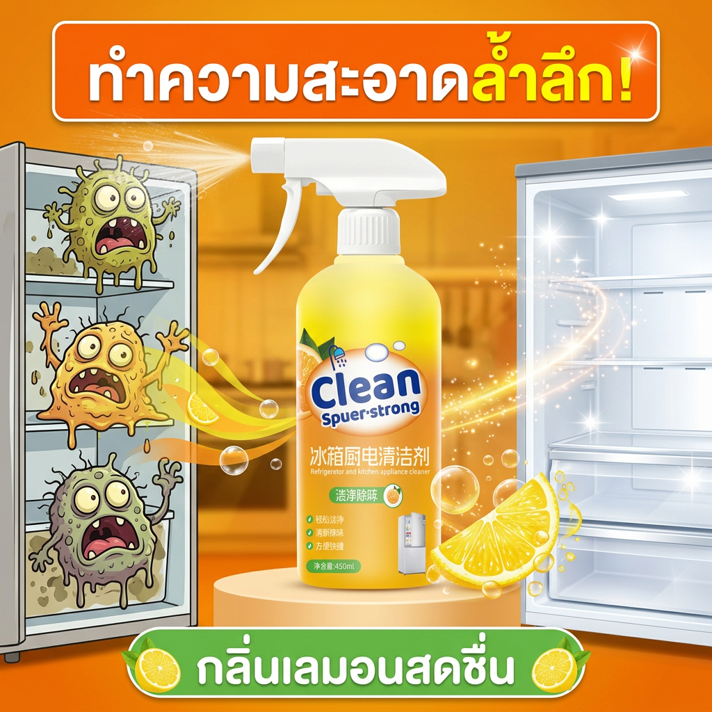 ✨ซื้อ 1 แถม 1 สินค้าพร้อมส่ง✨-MM-น้ำยาทำความสะอาดตู้เย็น น้ำยาดับกลิ่นตู้เย็น สเปรย์ทำความสะอาดตู้เย็น ขจัดคราบ ดับกลิ่น ฆ่าเชื้อ 3-in-1!  กำจัดกลิ่นตู้เย็น
